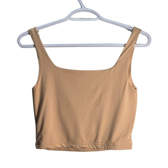 3/$25 NWOT | Tan Nude Ruched Sweetheart Neck Crop Top Camisole | Medium - Picture 2 of 5